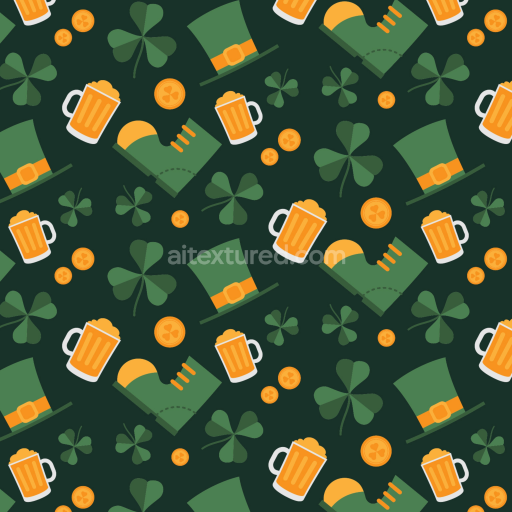 Seamless 3D PBR Texture Featuring St Patrick's Day Icons & Shamrocks