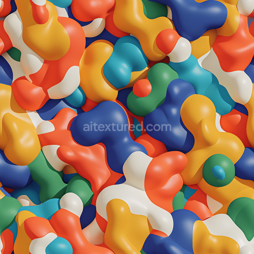 Seamless 3D Inflated PBR Texture Featuring Multicolor Interlocking Rounded Bubbles