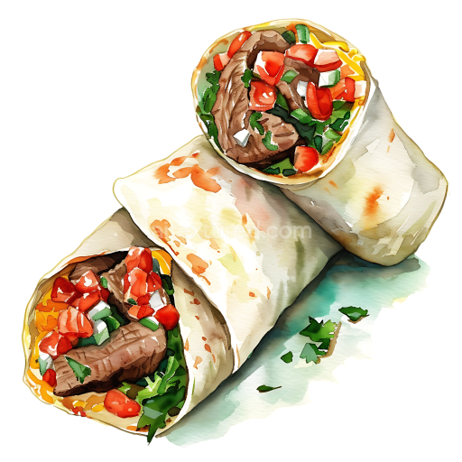 Watercolor Style Beef Burrito Breakfast Wrap Graphic