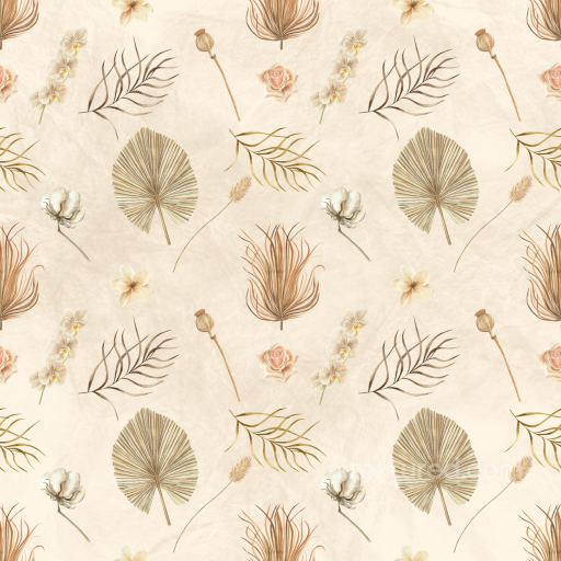 Fabric Texture Featuring Delicate Beige Floral and Leaf Patterns seamless Flower PBR texture