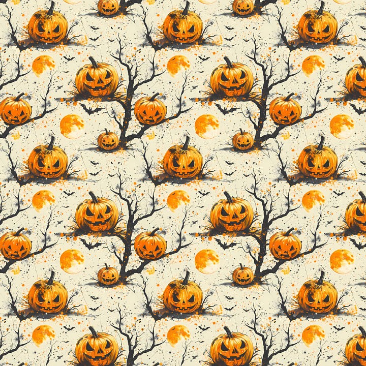 with Vintage Halloween Jack-o'-Lanterns and Moon seamless PBR texture preview