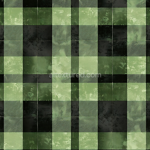 Seamless 3D Green Plaid Metal Patchwork PBR Texture with Worn Grunge