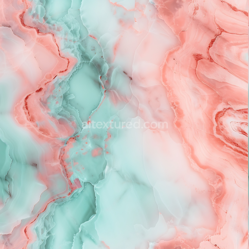 Seamless 3D Dusty Rose and Mint Polished Marble PBR Texture with Organic Vein Patterns
