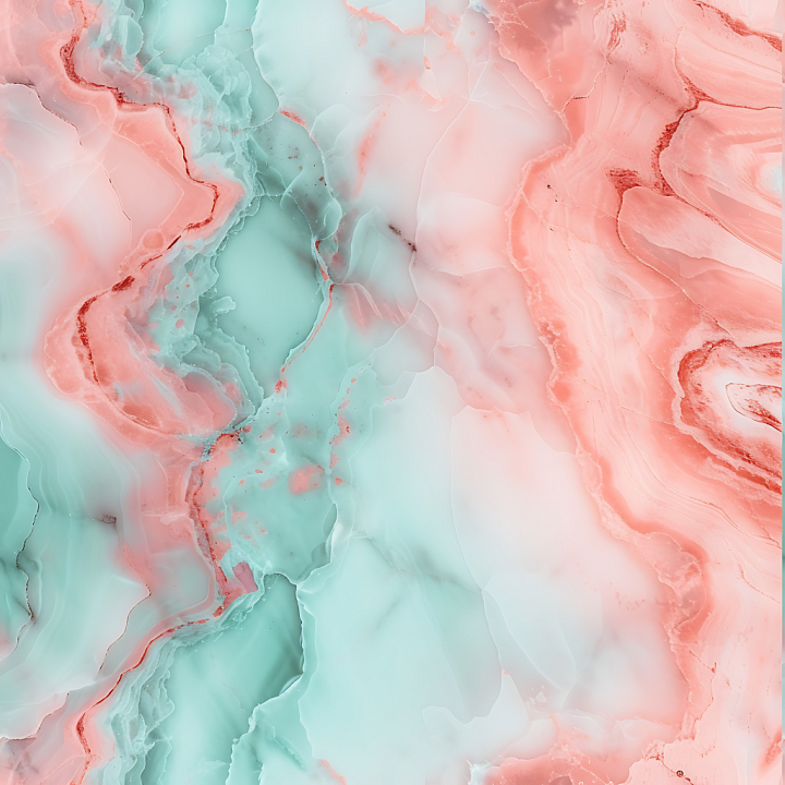 Dusty Rose and Mint Polished Marble with Organic Vein Patterns seamless PBR texture preview