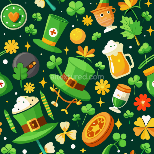 Seamless 3D PBR Texture Featuring St Patrick Digital Paper with Festive Icons