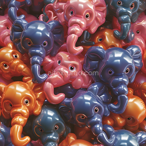 Seamless 3D Inflated Vinyl Elephant Toy PBR Texture in Blue, Pink, and Orange