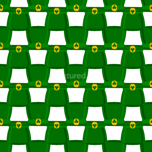 Seamless 3D PBR texture featuring repeating St Patrick's green hats with gold shamrock buckles