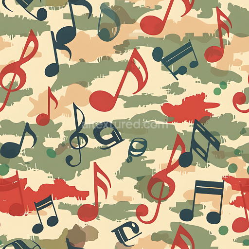 Seamless 3D Stylized Musical Camouflage PBR Texture with Abstract Color Patches