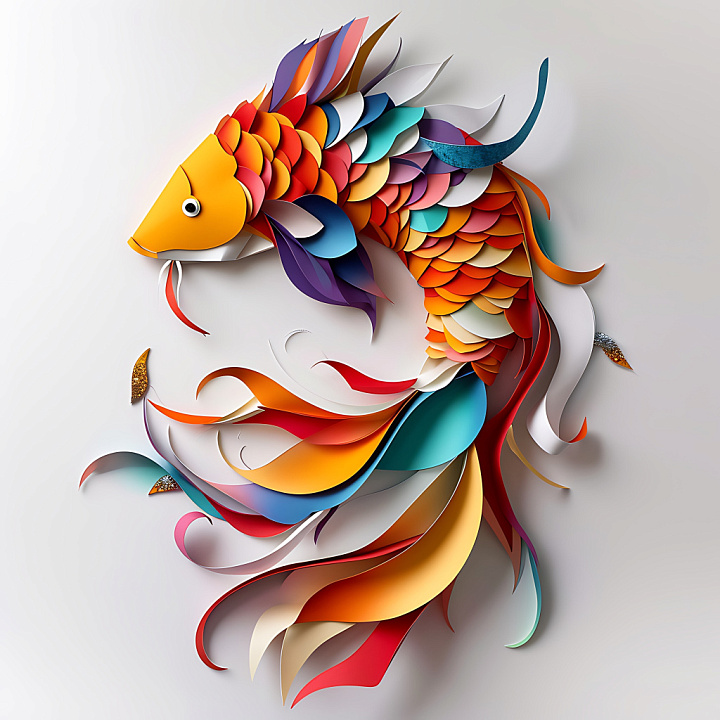 Featuring Vibrant Origami Fish Scales in Multicolor seamless PBR texture preview