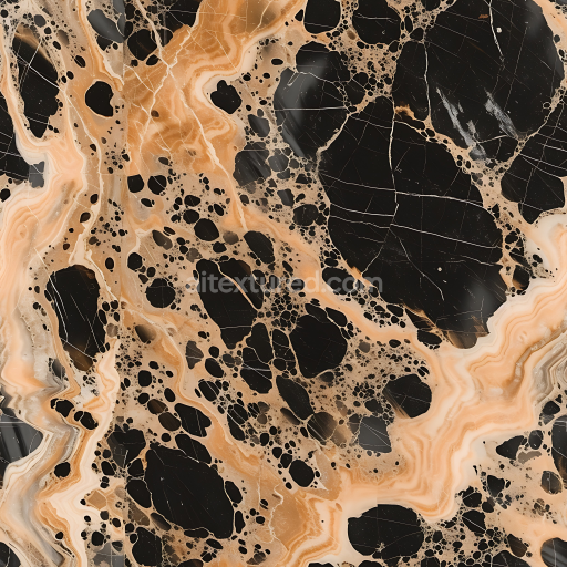 Seamless 3D PBR Champagne and Black Marble Texture with Organic Veins