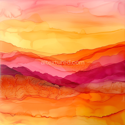Seamless 3D Alcohol Ink PBR Texture with Warm Sunset Layered Fluid Waves