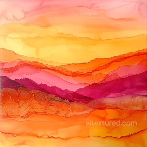 Alcohol Ink PBR Texture with Warm Sunset Layered Fluid Waves seamless Alcohol ink PBR texture