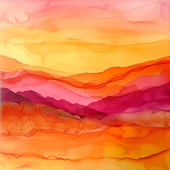 Alcohol Ink with Warm Sunset Layered Fluid Waves seamless PBR texture preview