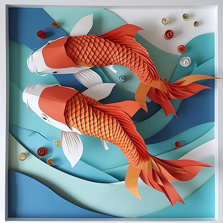 Featuring Stylized Orange Koi Fish Scales and Fins seamless PBR texture preview