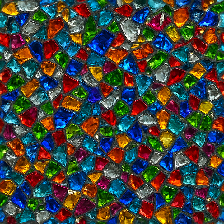Mosaic Crushed Glass With Reflective Shards And Colorful Pieces seamless PBR texture preview