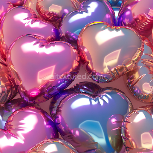 Seamless 3D Inflated Metallic Heart Balloons PBR Texture with Glossy Reflective Surface