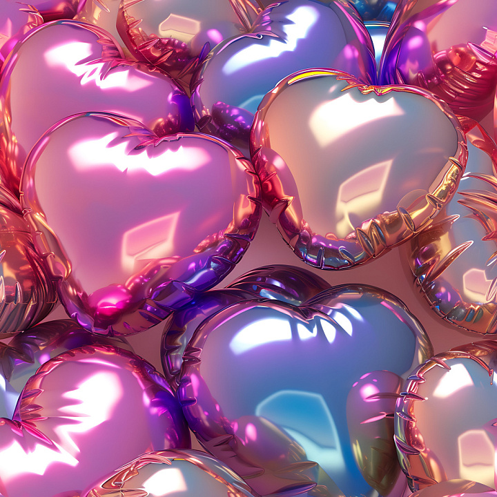 Inflated Metallic Heart Balloons with Glossy Reflective Surface seamless PBR texture preview