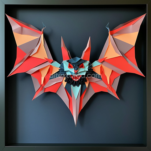 Seamless 3D PBR Texture Featuring Abstract Origami Bat with Geometric Wings
