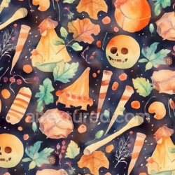 seamless Seamless 3D PBR Watercolor Halloween Texture with Skulls, Leaves & Bones texture 8k free download PBR
