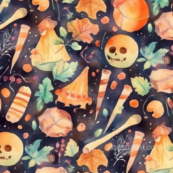 Watercolor Halloween Texture with Skulls, Leaves & Bones Watercolor Halloween texture preview