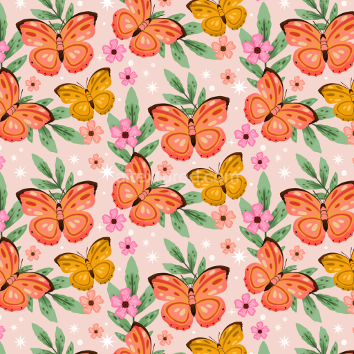 Seamless 3D PBR Texture of Watercolor Butterflies and Floral Pattern