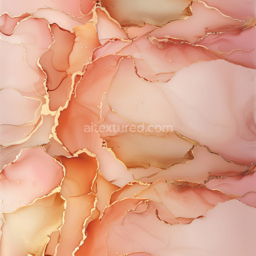 Seamless 3D Alcohol Ink PBR Texture with Peach Tones and Gold Veining