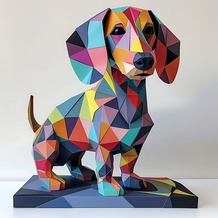 Featuring Origami-Inspired Multicolor Dachshund Design seamless PBR texture preview
