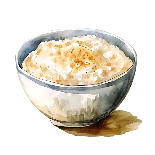 Watercolor Style Rice Pudding Breakfast Bowl Illustration