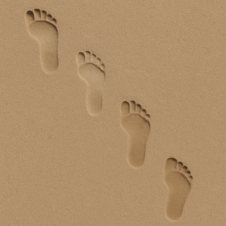 of Footprint Sequence on Wet Sand Surface seamless PBR texture preview