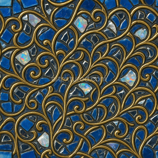 Seamless 3d texture pbr 8k smalti glass mosaic with opal fragments and metallic accents