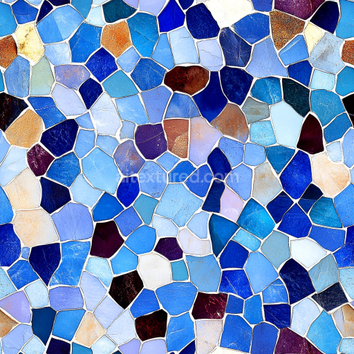 Seamless 3D Mosaic PBR Texture with Irregular Blue Broken Ceramic Tiles texture preview