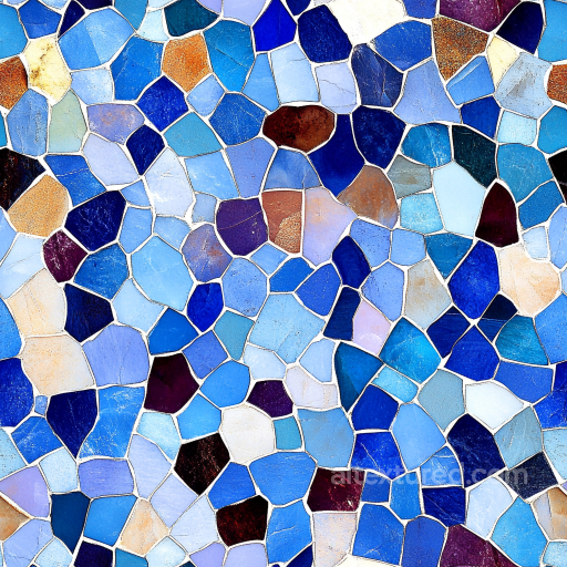 Mosaic PBR Texture with Irregular Blue Broken Ceramic Tiles seamless Mosaic PBR texture