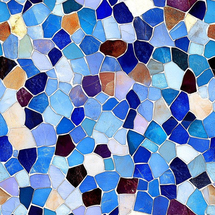 Mosaic with Irregular Blue Broken Ceramic Tiles seamless PBR texture preview