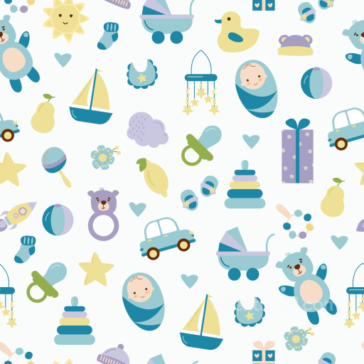 Baby Boy Cartoon Pattern Texture with Toys & Icons seamless Baby Boy PBR texture