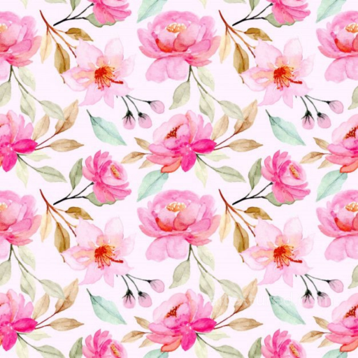 Watercolor Pink Flower Fabric Texture with Soft Floral Pattern seamless Pink Flower PBR texture