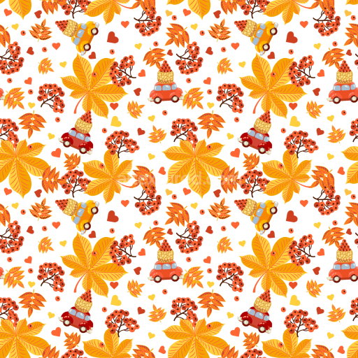 Seamless 3D PBR Texture with Vibrant Autumn Leaves and Playful Car Motifs