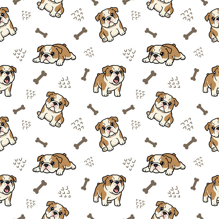 Pattern Featuring Playful Cartoon Bulldog Motifs seamless PBR texture preview