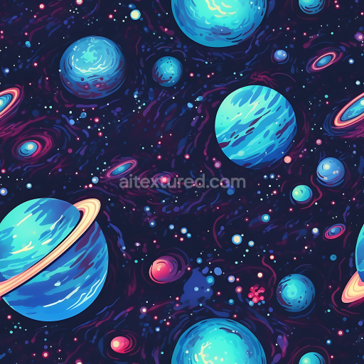 Preview — Seamless 3D Space PBR Texture Featuring Colorful Planets and Cosmic Clouds
