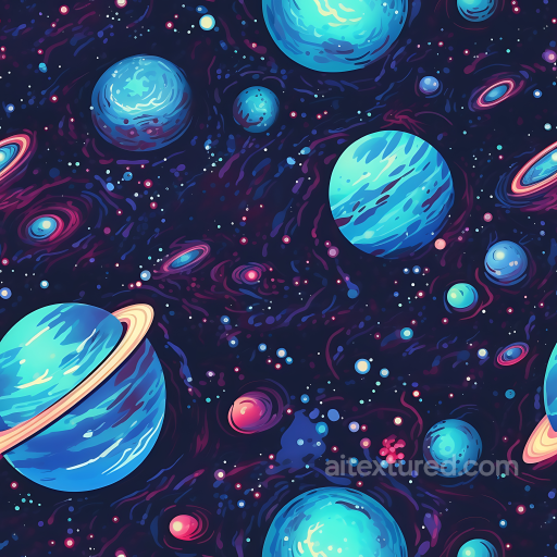 Space PBR Texture Featuring Colorful Planets and Cosmic Clouds seamless Star, space, planets PBR texture