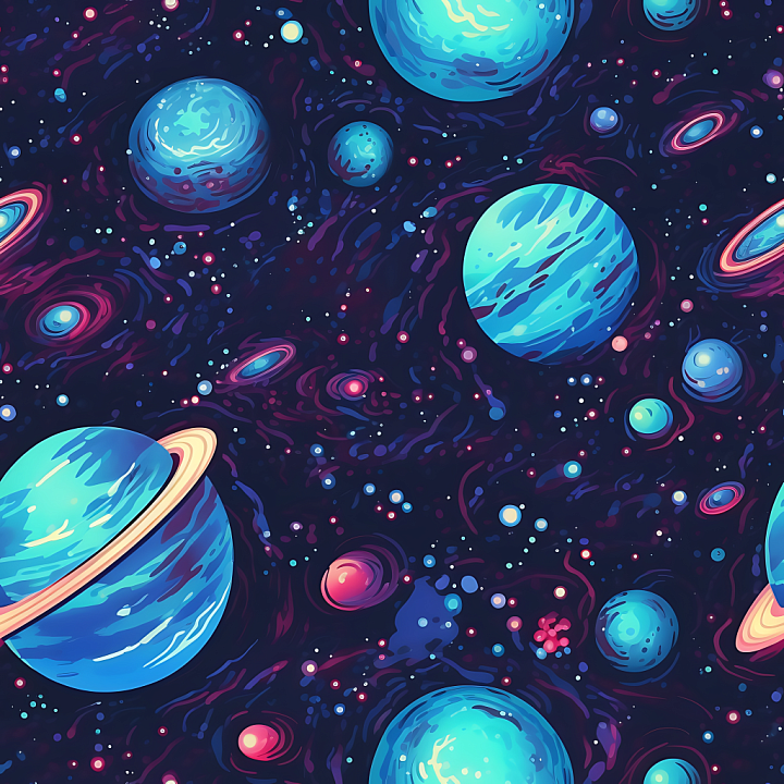 Space Featuring Colorful Planets and Cosmic Clouds seamless PBR texture preview