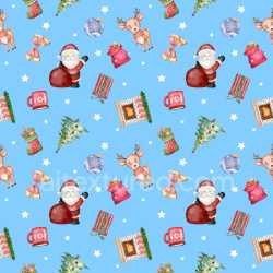 Pattern Bundle - Seamless 3D Pattern PBR Texture with Watercolor Christmas Motifs on Blue texture preview