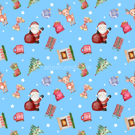 Pattern Bundle - Seamless 3D Pattern PBR Texture with Watercolor Christmas Motifs on Blue texture preview