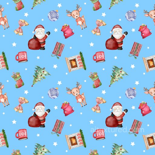 Pattern PBR Texture with Watercolor Christmas Motifs on Blue seamless Pattern Bundle PBR texture
