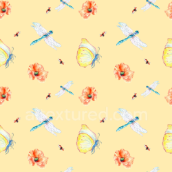 seamless Seamless 3D PBR Dragonfly, Butterfly & Floral Pattern Texture in Soft Pastels texture 8k free download PBR