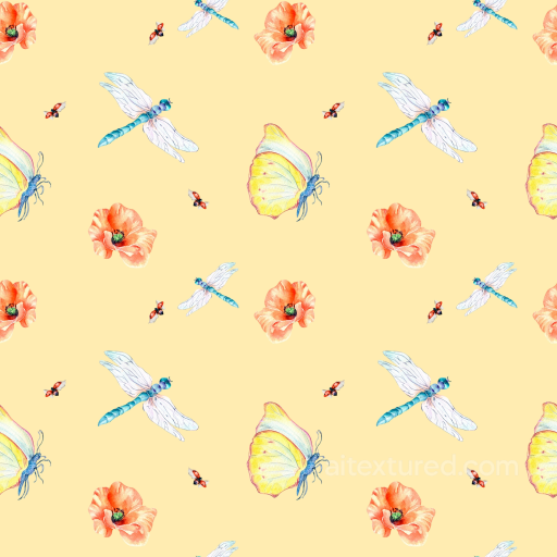 Dragonfly, Butterfly & Floral Pattern Texture in Soft Pastels seamless Dragonfly PBR texture