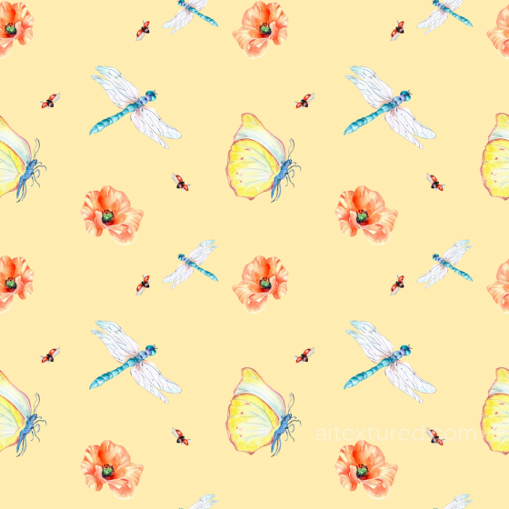 Dragonfly, Butterfly & Floral Pattern Texture in Soft Pastels Dragonfly texture preview