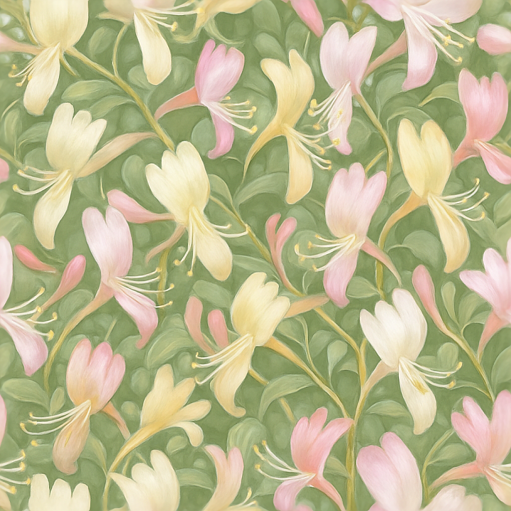 Of Fragrant Honeysuckle Vines Showing Flower Softness And Translucency seamless PBR texture preview