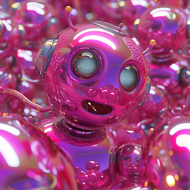 Inflated Glossy Pink Plastic with Bubble Structure seamless PBR texture preview