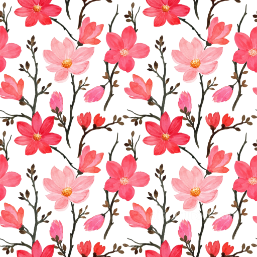 Featuring Pink Watercolor Flower Pattern with Branches seamless Pink Flower PBR texture