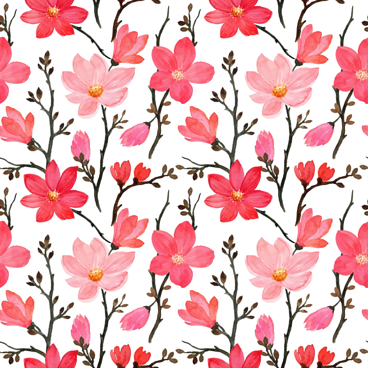 Featuring Pink Watercolor Flower Pattern with Branches seamless PBR texture preview